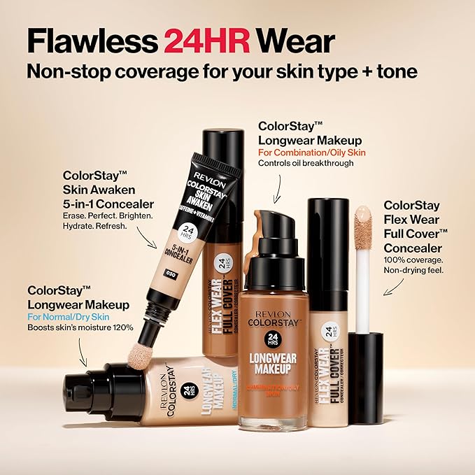 Revlon ColorStay Flex Wear, Full Cover Non-Creasing Concealer, Infused with Hyaluronic Acid & Vitamin E, Flexible Longwear, 015 Light, 0.34 Fl Oz