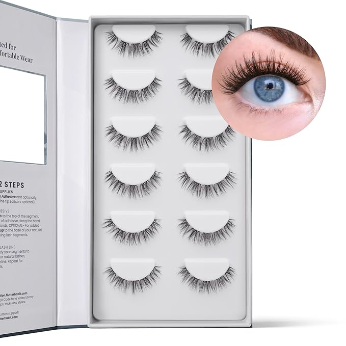 FlutterHabit Water Lily Lash Clusters for Women, Salon Quality At Home Eyelashes Extension Kit, 6 Lash Sets, No Lash Glue Included
