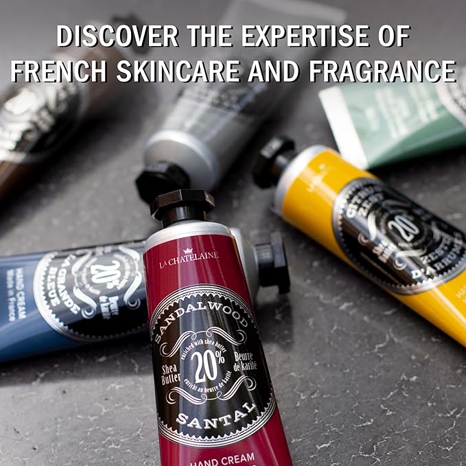 La Chatelaine 20% Shea Butter Hand Cream Travel Size, Men, Unisex, Organic Argan Oil, Moisturizing, Nourishing, Extra-Rich Hand Lotion, Made in France, Paraben Free, 1 oz / 30ml (Sandalwood)