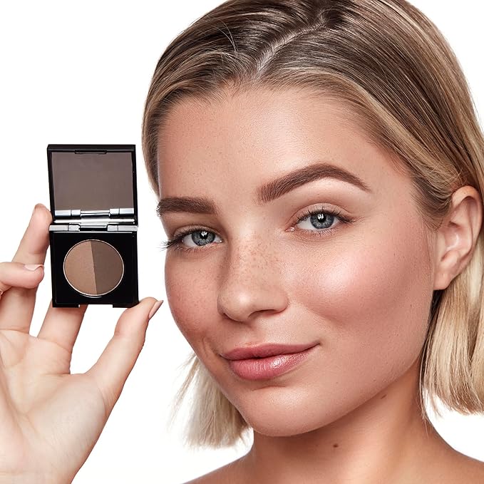 Arches and Halos Duo Luxury Brow Powder - Eyebrow Shaper and Color - Powder Compact with 2 Neutral Shades - Neutral Brown - 0.1 oz