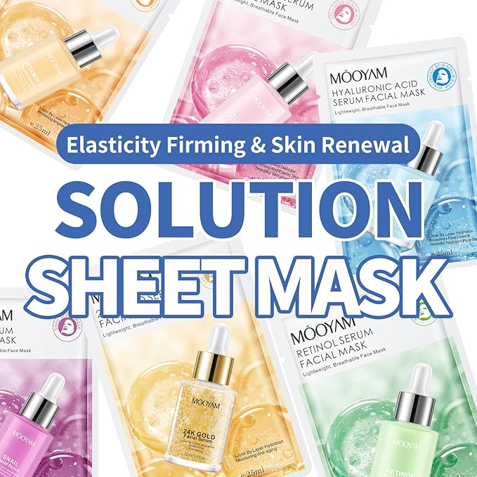 6 Pack Sheet Face Masks Skincare for All Skin Types, Gentle & Nourishing Skincare Face Masks, Suitable for Sensitive Skin, Bulk Facial Mask Set for Women & Face Spa