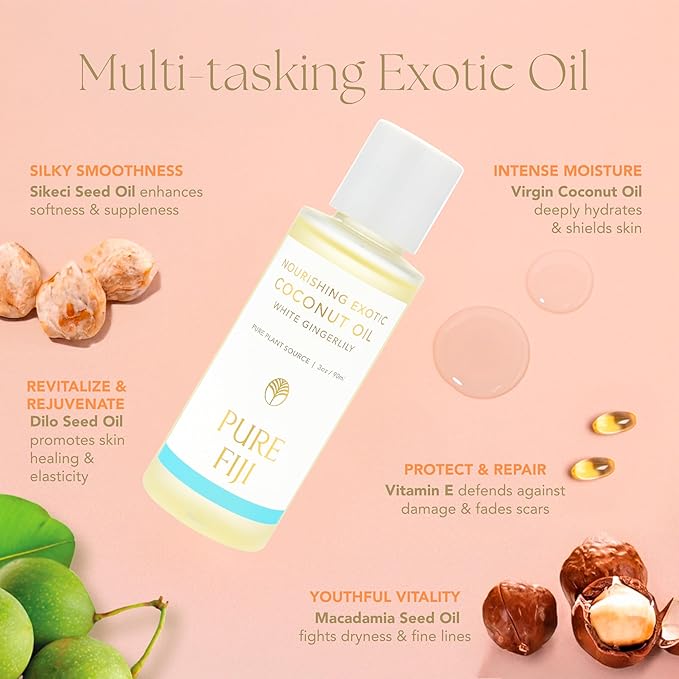 PURE FIJI Travel Size Nourishing Exotic Coconut Oil, White Gingerlily (3oz/90ml)