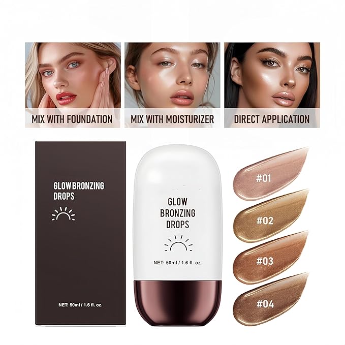 Liquid Highlighter 4 Colors Shimmer Glow Finish Face Highlighter Lightweight Waterproof Long Lasting Face Illuminator Highlight Illuminator for Face Cheek Eyes (Color 02)