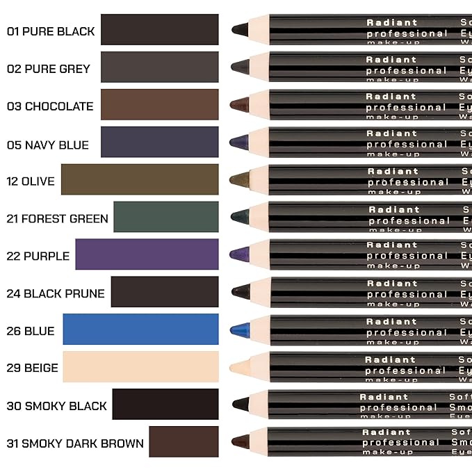 Radiant Professional Waterproof Eyeliner Pencil - Eyeliner Waterproof Smudge Proof for Woman - Long Lasting Under Eye Pencil for Smoky Eye - Soft Waterline Eye liner Smudger Tool, Blue (26)