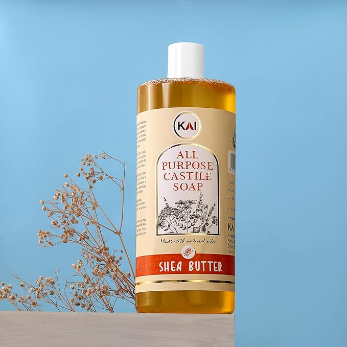 Shea Butter Liquid Castile Soap; Concentrated and All-Purpose; Use for All Natural Body Wash, Face Cleanser, Hair Shampoo, Hands, Dishes, Laundry, Floors, and Pets; 32 Ounce (1 Pack)