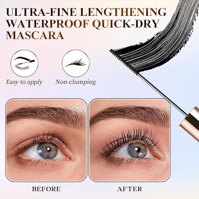 Brown Mascara - Ultra-Fine Lengthening Waterproof Quick-Dry Mascara, Ultimate Length Volumizing Lashes, for Tiny and Lower Eyelashes & Older Women, Waterproof, Smudge-Proof, Clump-Proof