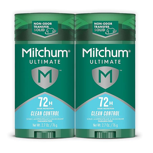 Mitchum Ultimate 72H Odor Protection Men’s Antiperspirant & Deodorant, Invisible Solid, Clean Control, 2 pack