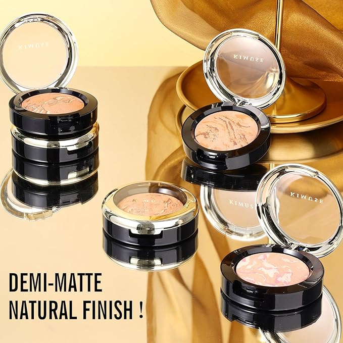 KIMUSE Baked Foundation - Brighten Color Correcting Powder Foundation for Mature Skin, Buildable Coverage, Radiant Natural Finish