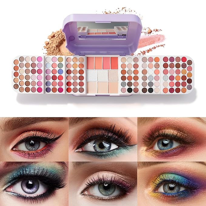 Professional Makeup Kit for Women,140 Colors Cosmetic Make up Palette Set Kit Combination,Include Eyeshadow,Blush,Highlighter, Pressed Powder,Makeup Gift Set for Women Girls &Teens (Purple Y)