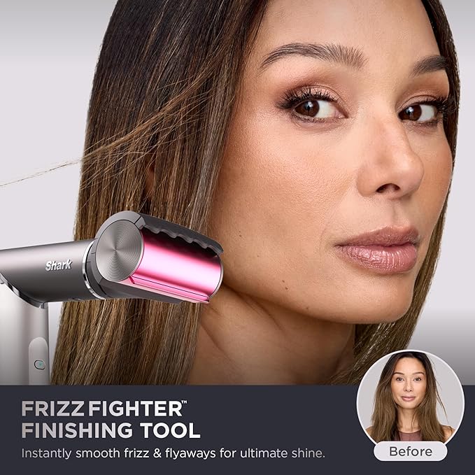 Shark FlexFusion Hair Straightener & Powerful Hair Dryer with Fusion Hair Brush, Ceramic Air Styler with Auto-Wrap Hair Curlers, Concentrator, & FrizzFighter, Ceramic Plates, Metallic Mist, HD651S
