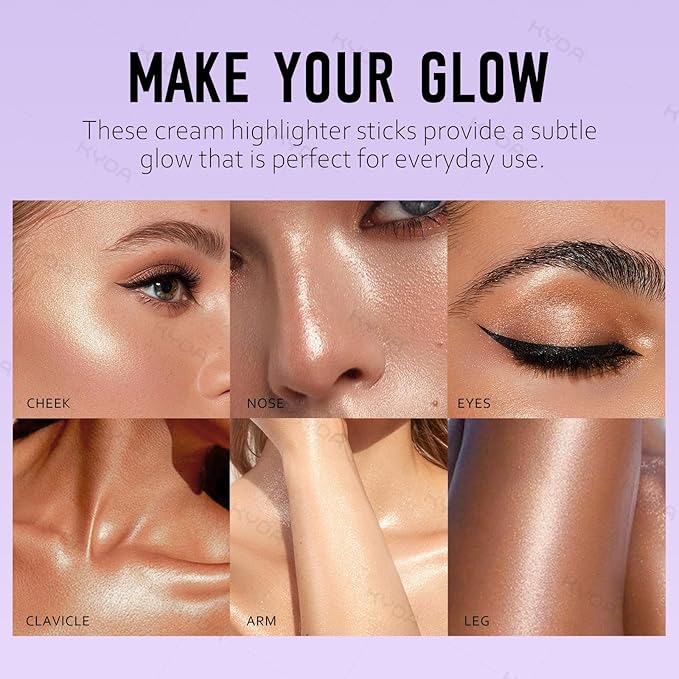 Ownest 2 Colors Highlighter Stick, Shimmer Glow Cream Highlighter for Face & Body, Subtle Shimmer Face Illuminator, Buildable, Blendable, Smooth Hydrating Radiance Balm, for All Skin Types