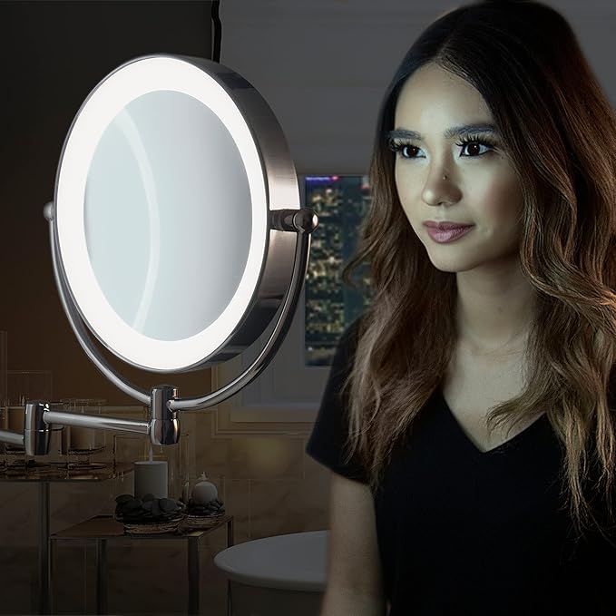 Zadro 11" LED Wall Mounted Makeup Mirror 5X/1X Shaving Mirror Plug in or Battery Operated Vanity Mirrors for Wall (Large | 5X/1X | 11" x 14.5", Polished Nickel)