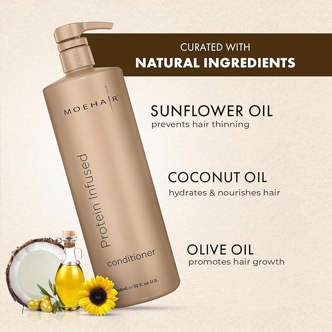 MOEHAIR Protein Infused Hair Conditioner (32 Fl oz) for Chemically Treated, Damaged Dry Hair | Smoothens Split Ends | Adds Shine and Luster