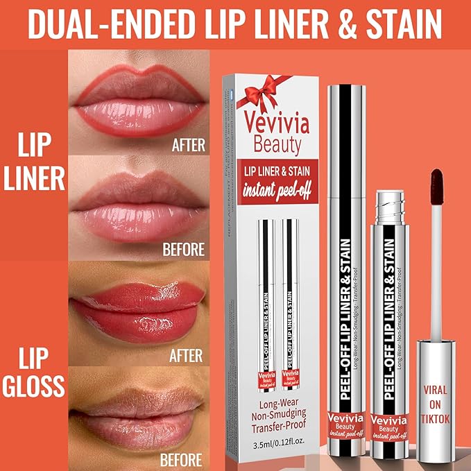 4pcs Lip liner Stain Peel Off,Lip Stain Waterproof Long Lasting,2-in-1 Lip Liner with Tweezer,Peel Off Lip Color,Stay On All Day,Perfect for Gift ,Highly Pigmented Color(Cocoa+Rose+Nude+Mauve)