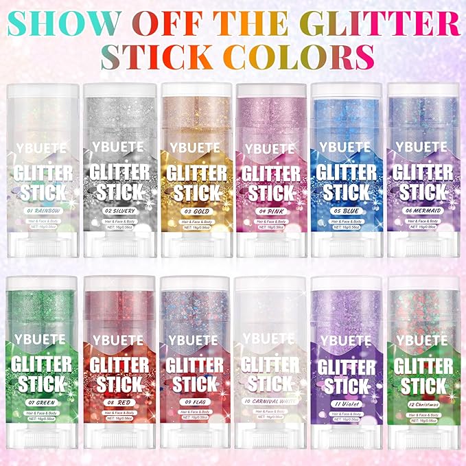 Green Face and Body Glitter Stick for Sparkling Makeup, Hair Glitter Accessories for Women, Highlighting Stick for Fairy Dust Makeup, Cheerful Face Glitter for Festive Parties and Carnivals
