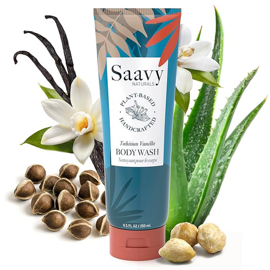 Body Wash Tahitian Vanilla Saavy Naturals Plant-Based Ingredients-Made In USA - Sensitive Skin Body Wash, Organic & Vegan Formula With Coconut Oil, Shea Butter, And Aloe Vera - 8.5 Fl Oz,