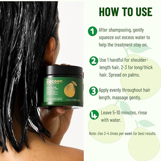 Cocoon Pomelo Essential Oil Hair Growth Mask with Xylishine & Amino Acid, Organic Mask No Sulfate, Vegan Treatment to Soften, Reduce Loss & Volumize Hair Growth | for Thinning, Damaged & Breakage Hair