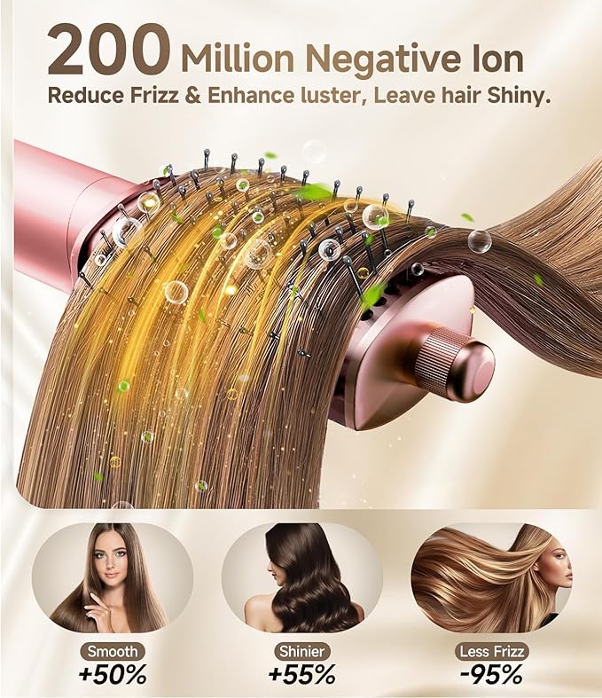 8 in 1 Hair Styler & Air Dryer Brush, 110,000 RPM High-Speed Negative Ionic Foldable Hair Dryer Fast Drying, Multi Professional Hot air Styler for Curling Volumizing Straightening Styling (Pink)
