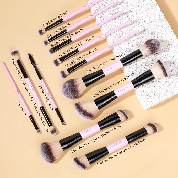 MAGEFY Makeup Brushes 37 Pcs Makeup Kit, Multi-functional Makeup Tool Set with Double-End Powder Blush Eyeshadows Brush Make up Brushes Set Bag,Pink