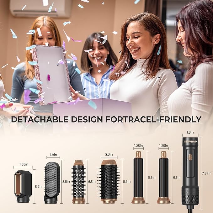 6 in ONE Blow Dryer Brush,Air Curling Iron Round Brush Blow Dryer 800W,Ionic Hair Dryer Brush for Women, Hot Air Brush Hair Styling Tools 100-120V (Black Gold)