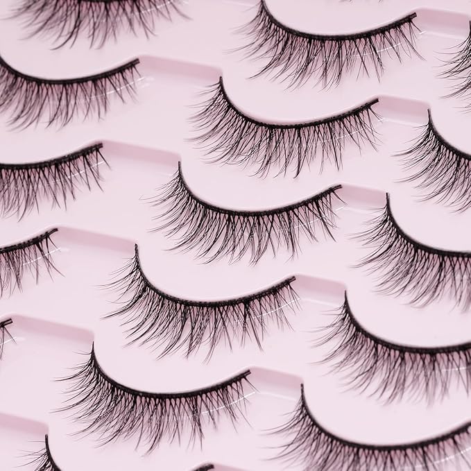 EMEDA False Lashes Natural Look Eyelashes 12mm Short 14 Pairs 3D Pestañas Postizas Naturales False Eyelashes Natural Doll Eye Looking Fluffy Eye Lash Wispy Strip Lashes Pack by EMEDA(M25）
