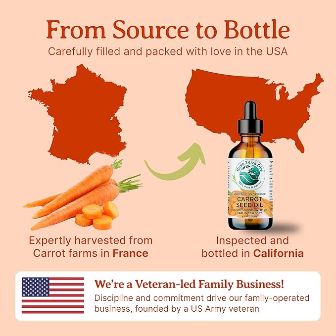Bella Terra Oils - Organic Carrot Seed Oil 16 oz - Pure Organic Carrot Essence, Offering the Best of Vitamin C & Omega Fatty Acids, The Beacon of Natural Skin Care