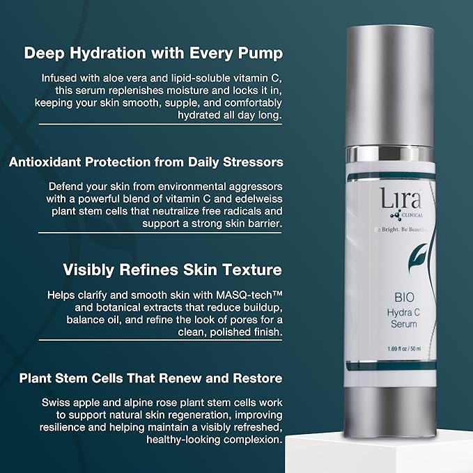 Lira Clinical BIO Hydra C Serum – Vitamin C Face Serum with Citric Acid and Plant Stem Cells – Hydrates Skin and Reduces Visible Signs of Aging – Daily Skincare Solution with Antioxidants - 50 ml