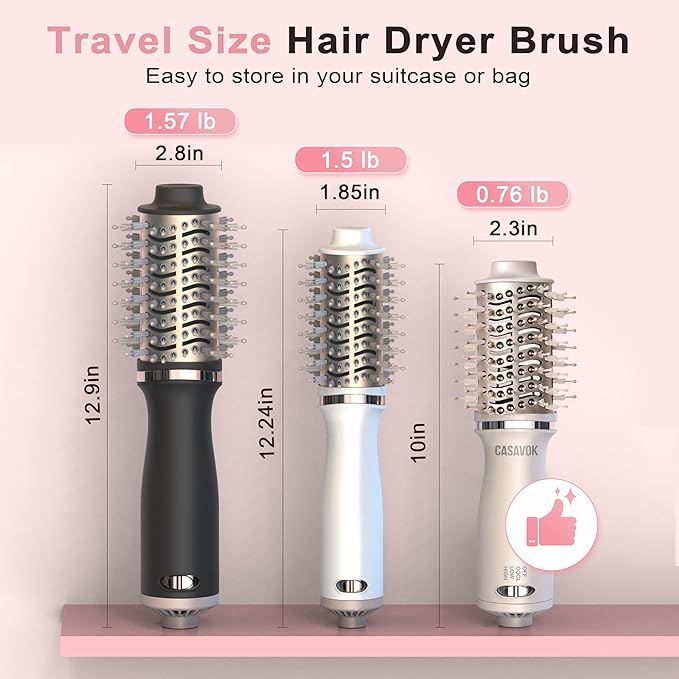 Dual Voltage Hair Dryer Brush for Travel,4 in 1 Blow Dryer Brush,2 Inch Mini Hot Air Brush for Short Hair,Volumizer,110-240V Dual Voltage with European Plug Adapter,OvalBrushBlowDryer for Women(Pink)