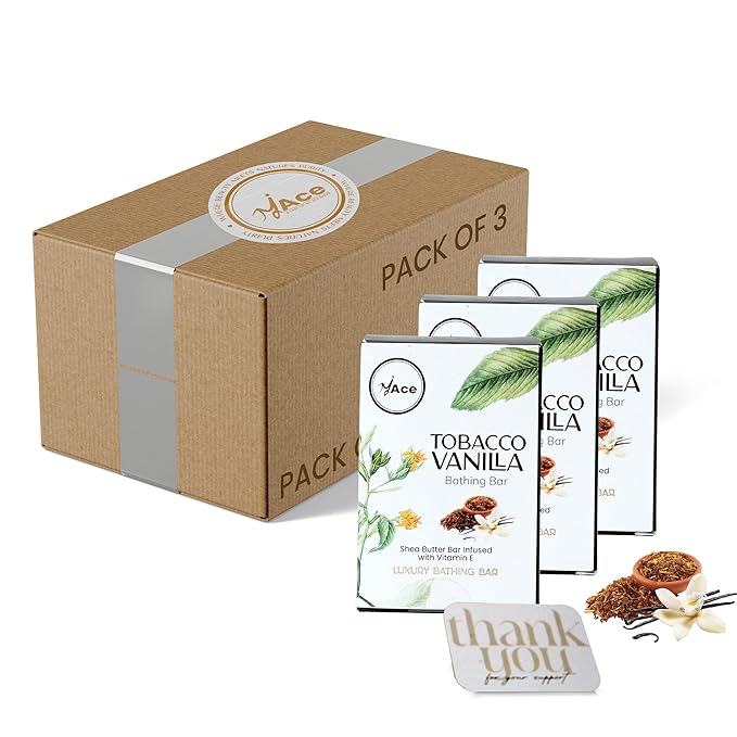 MY ACE Tobacco Vanilla Handmade Bathing Bar – Natural Soap with Coconut Oil, Shea Butter & Vitamin E – SLES-Free, Moisturizing & Gentle Cleanser (3.5oz Each, Pack of 3)