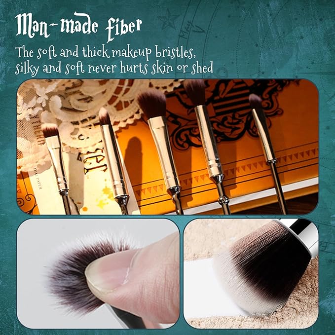 Wi-zard Wand Makeup Brushes Set, Potter Make Up Brush Set for Women Girls 5pcS，Best Harry Gifts for kids(Silver)