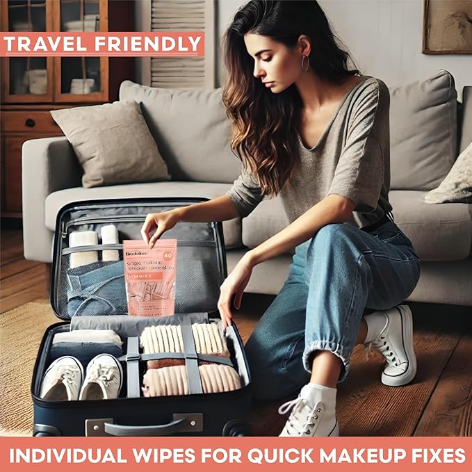 Brookstone Individual Makeup Remover Wipes - Ultra Soft, Makeup Remover Wipe Individually Wrapped, Gently Cleanse & Remove Makeup, 40 Count Makeup Wipes Individually Wrapped