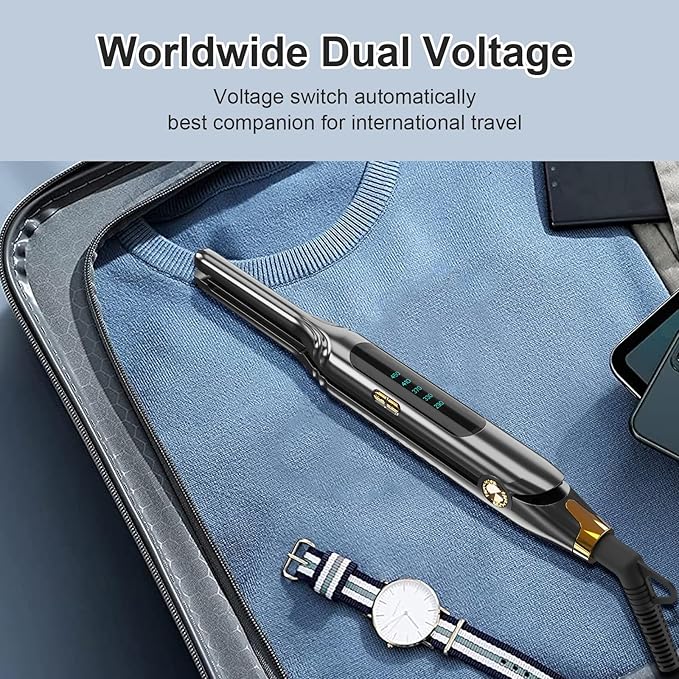 Small Flat Iron 3/10'' Mini Flat Irons for Short Hair,Pixie Cut & Bangs,Pencil Hair Straightener for Edges with LED Display,Travel Tiny Hair Straightener with Dual Voltage,Auto Shut Off（Gray）