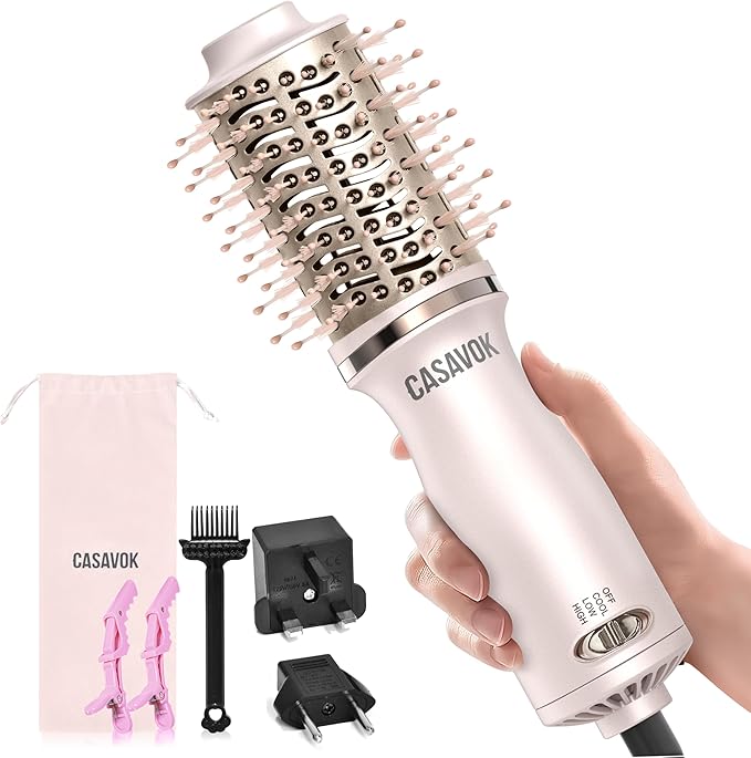 Dual Voltage Hair Dryer Brush for Travel,4 in 1 Blow Dryer Brush,2 Inch Mini Hot Air Brush for Short Hair,Volumizer,110-240V Dual Voltage with European Plug Adapter,OvalBrushBlowDryer for Women(Pink)