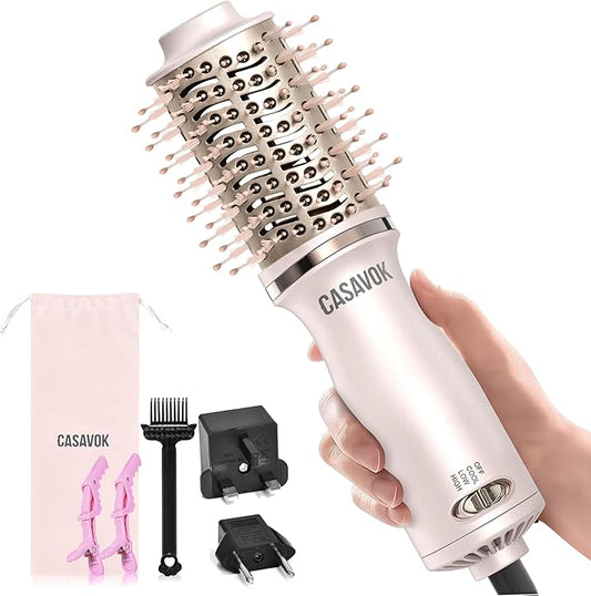Dual Voltage Hair Dryer Brush for Travel,4 in 1 Blow Dryer Brush,2 Inch Mini Hot Air Brush for Short Hair,Volumizer,110-240V Dual Voltage with European Plug Adapter,OvalBrushBlowDryer for Women(Pink)