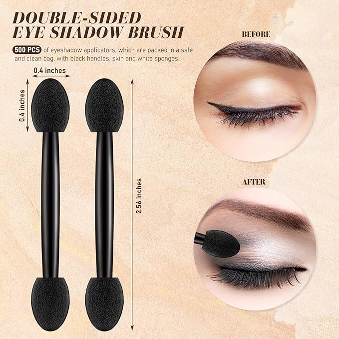 Tanlade 500 Pcs Eyeshadow Applicators Disposable Eye Makeup Brushes Eyeshadow Double Sided Sponge Brushes for Women Lady Girls(2.95 Inch,Black)