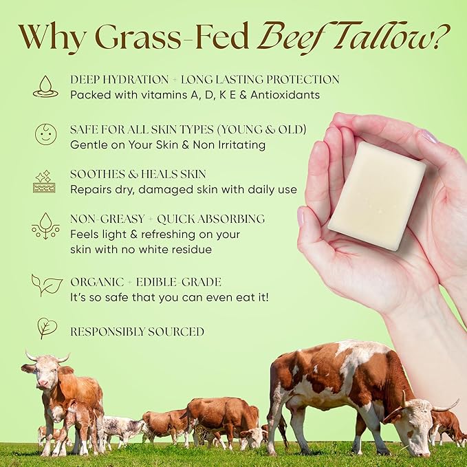 Eat My Face Beef Tallow Soap Bar Grass Fed | Organic Natural Body Wash Soap Bar for Women & Men | Moisturizing Tallow Cleanser for All Skin Types | Nourishing with Minty Scent