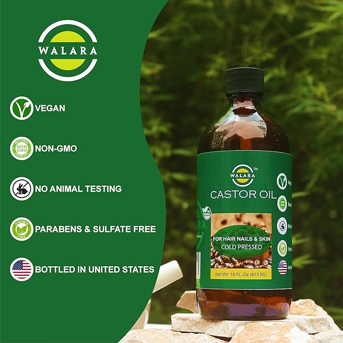 Pure 100% Original Castor Oil (16 oz) – USDA Certified Organic, Cold Pressed, Hexane-Free. Eyelash, Eyebrow & Hair Growth Stimulator, Skin Moisturizer & Hair Treatment