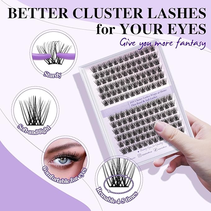 B&Qaugen Lash Clusters B62 Clusters Lashes 144 PCS Eyelash Clusters D Curl 18mm Individual Lashes Wispy Volume False Eyelashes Soft Lightweight DIY Eyelash Extension at Home (B62,D-18mm)