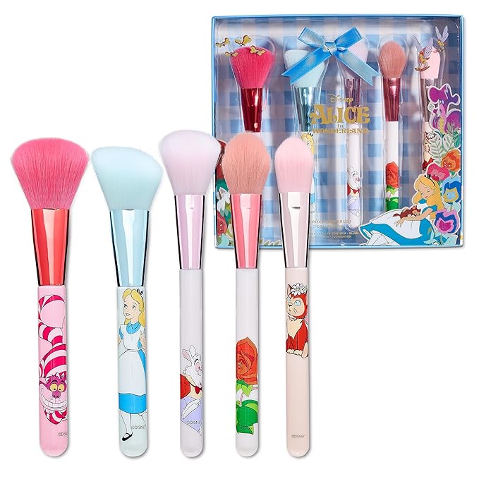 Disney Alice 5PC Premium Makeup Brush, All-over, Highlighter, Concealer, and Eyeshadow Brush for women and girls by Belle Maison