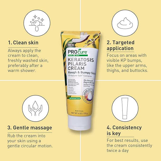 Procure Keratosis Pilaris Cream – 6 oz Exfoliating Body Lotion with Glycolic Acid & Willow Bark Complex, Soothes Rough, Bumpy “Strawberry Skin”, Clean & Hypoallergenic