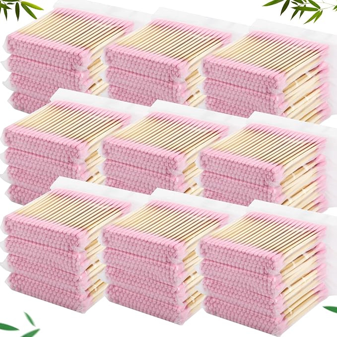 5000 Count Bamboo Cotton Swabs Double Buds Organic Cotton Swabs with Tips for Ears Sterile Tipped Applicator Makeup Swab Daily Makeup Eye Cleaning(Round,Pink)