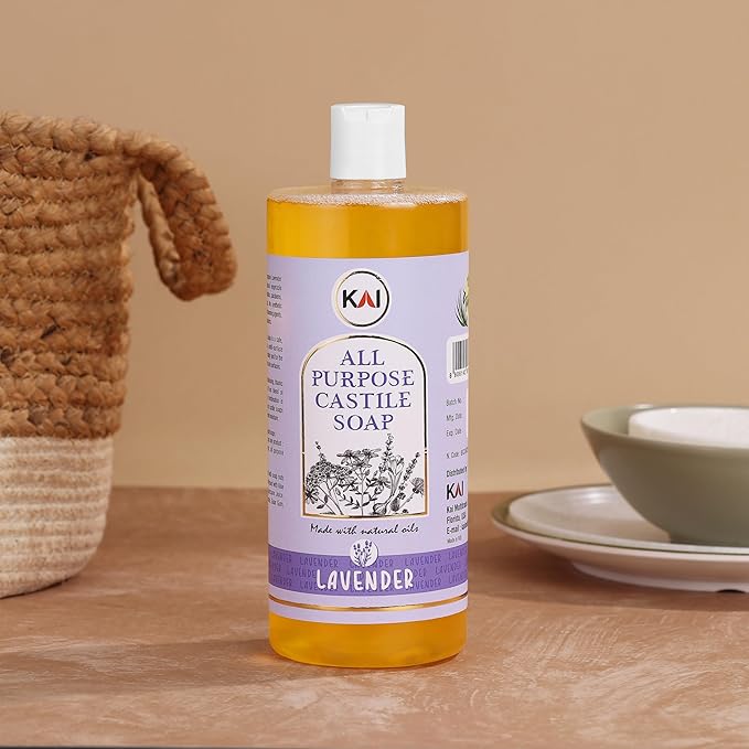 Lavender Liquid Castile Soap; Concentrated and All-Purpose; Use for All Natural Body Wash, Face Cleanser, Hair Shampoo, Hands, Dishes, Laundry, Floors, and Pets; 32 Ounce (1 Pack)
