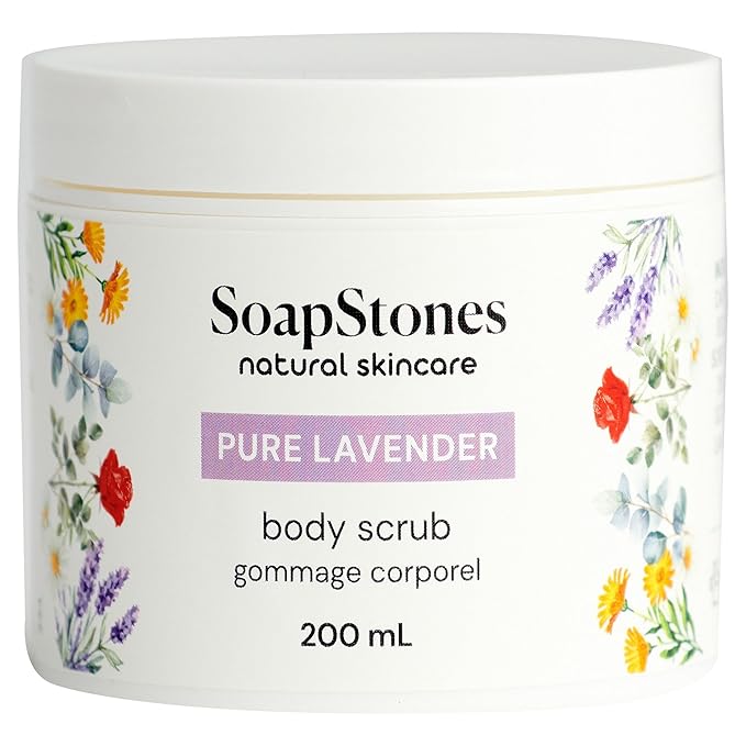 Soapstones Pure Lavender Exfoliating Body Scrub - 200 mL - Gentle and Soothing with Safflower Seed Oil - Essential Oil Infused Body Scrub Exfoliator