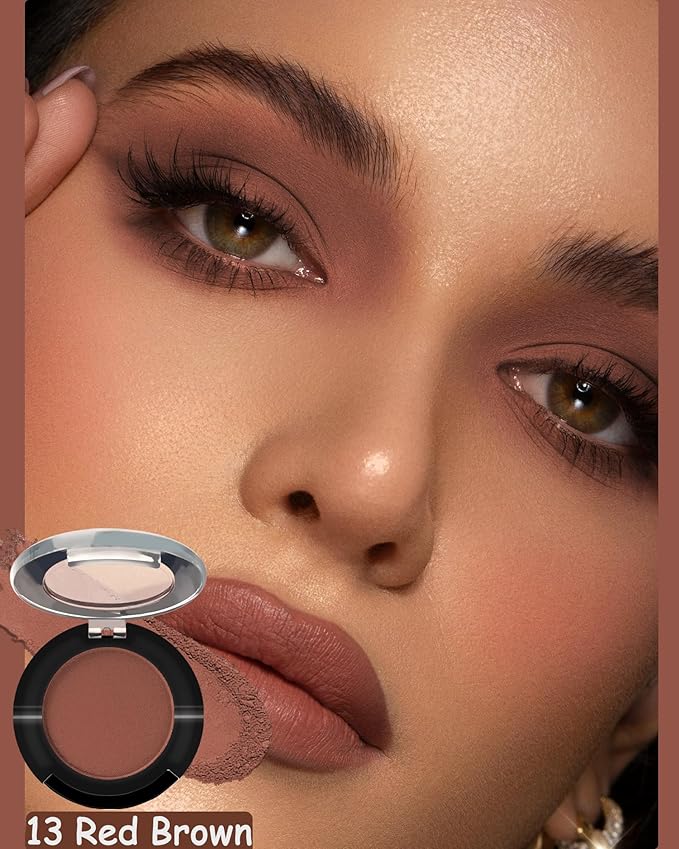 Single Matte Eyeshadow Palette, Red Brown Waterproof Long Lasting Eye Shadow for Older Women, Highly Pigmented Ultra-fine Smooth Eyeshadow Powder Makeup with Lightweight & Ultra-Blendable Formula-B13