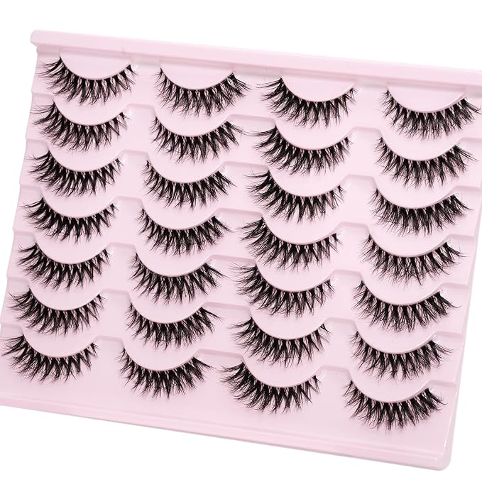 False Lashes Natural Look Eyelashes 14 Pairs 14mm Thick Faux 3D Mink False Eyelashes Natural Looking Fluffy Cat Eye Wispy Strip Lashes Pack by EMEDA (HT13）