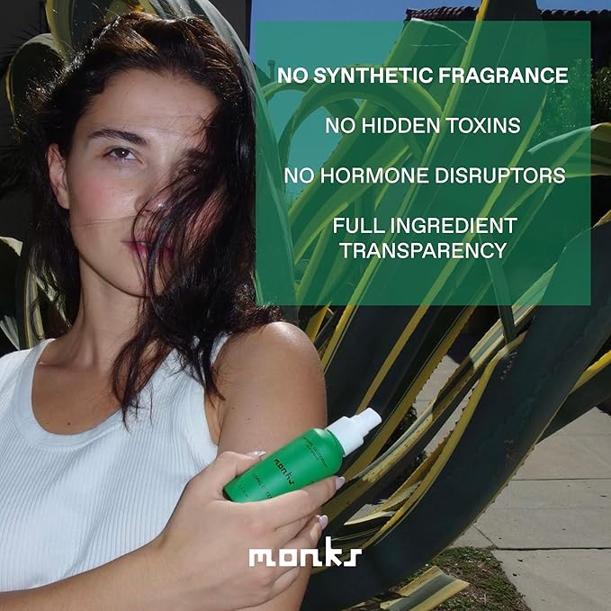 MONKS Whole Body Natural Deodorant Spray - For Women and Men, Aluminum-Free, Baking Soda Free, Probiotics, Organic AHA’s, Pure Essential Oils (Copal Green)
