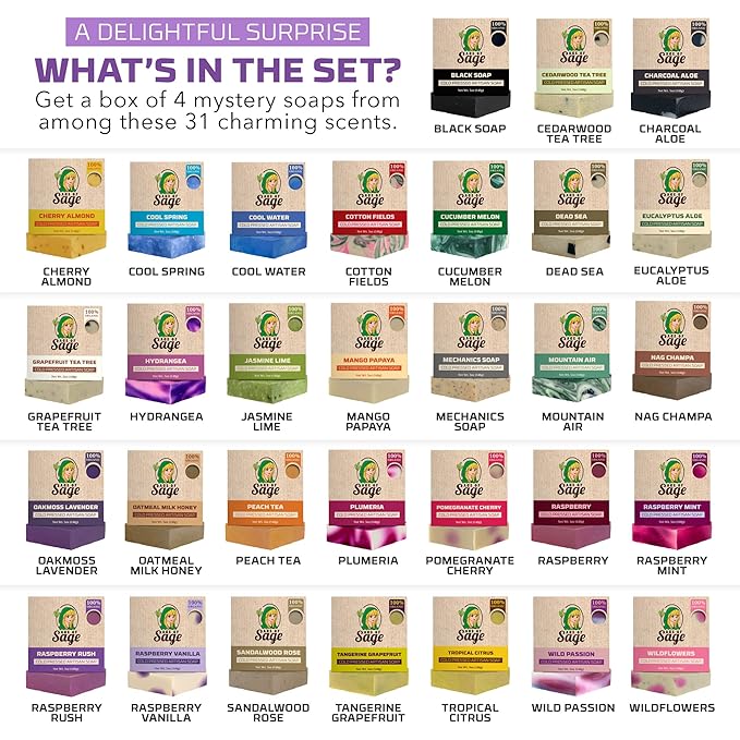 Natural Bar Soap for Men and Women - Vegan Bath Soap Bars Gift Set - Handmade Cold Process Artisan Soap with Essential Oil, Aromatic All Moisturizing Wash Soaps, Fragrant Secret Scent by Age of Sage (4 Pack)