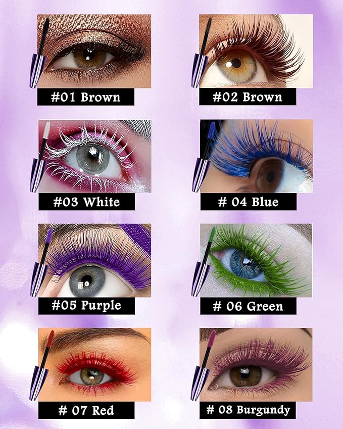5D Burgundy Brown Mascara for Eyelashes-2Pcs Longlasting Waterproof Smudgeproof Colored rimel de pestañas,Curling Eye Lashes Fiber Mascara Volume and Length,Christmas Eye Makeup Gift for Women Gril
