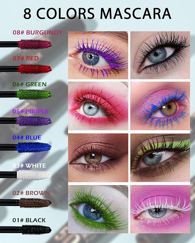 Burgundy Waterproof Tube Mascara, Volume and Length Volumizng Colored Mascara for Eyelashes, Long Lasting Smudge-proof Lengthening 5D Lash Máscara with Silk Fiber, No Flaking or Clumping