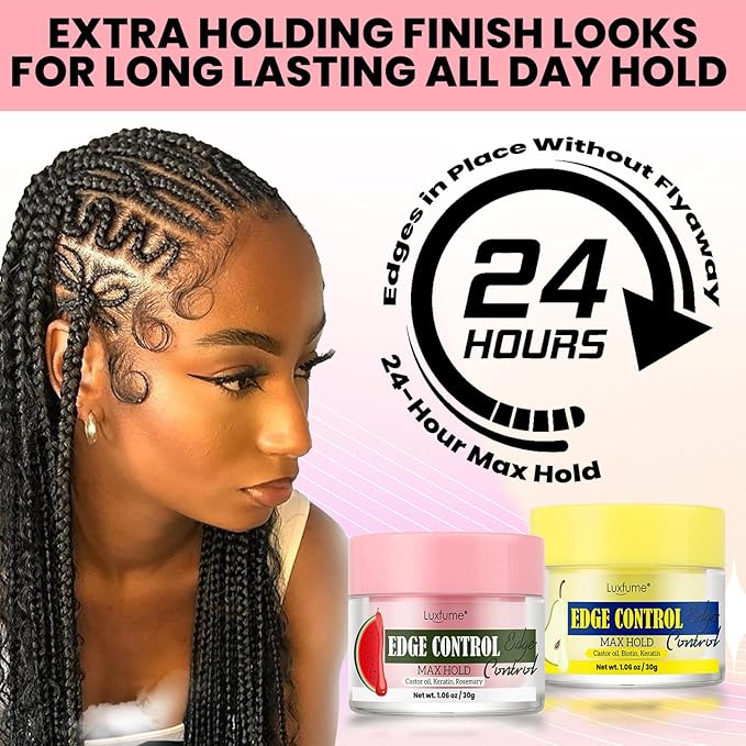 Edge Control Gel 2-Pack,Strong Hold, Shine & Styling, No Residue, Non-Greasy Formula for Smooth Edges, All Hair Types-Watermelon & Pear Scented (2x1.06oz)